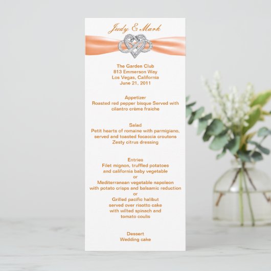 Oranje Kaart in het menu Infinity Heart Wedding (Staand voorkant)