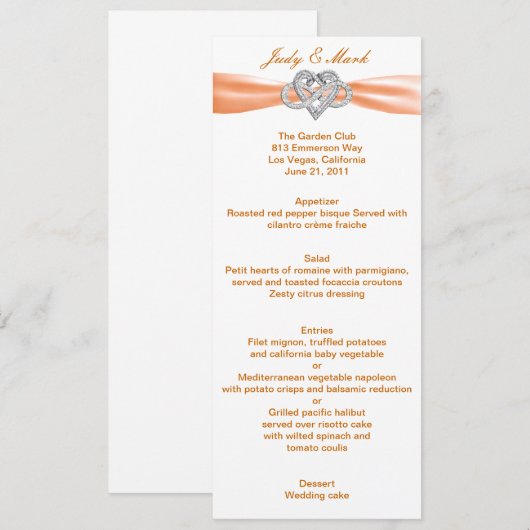 Oranje Kaart in het menu Infinity Heart Wedding (Voorkant / Achterkant)