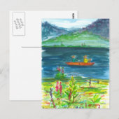 Oranje Kajak Mountain Lake Waterverf Briefkaart (Voorkant / Achterkant)