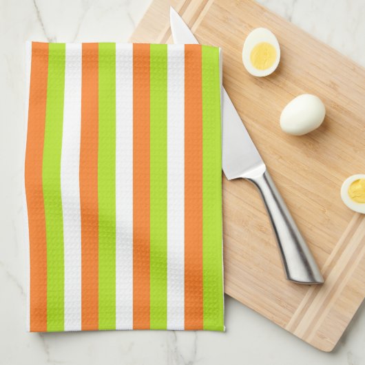 Oranje, kalkgroene en witte strepen theedoek (Quarter Fold)