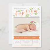 Oranje kalligrafie Baptism Photo Invitation Card Kaart (Voorkant)