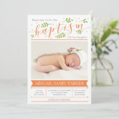 Oranje kalligrafie Baptism Photo Invitation Card Kaart (Staand voorkant)
