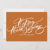 Oranje kalligrafie Happy Thanksgiving Feestdagenkaart (Voorkant)
