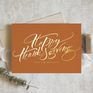 Oranje kalligrafie Happy Thanksgiving Folie Feestdagenkaart