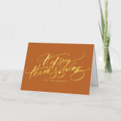Oranje kalligrafie Happy Thanksgiving Folie Wenskaart (Voorkant)