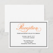 Oranje kalligrafie schrift bruiloftsreceptiekaart kaart (Voorkant / Achterkant)