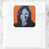 Oranje Kamala Harris Pop Art Vierkante Sticker (Tas)