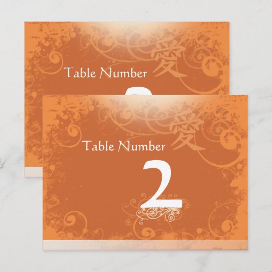 Oranje Kanji for Love Swirl Table Number Kards Briefkaart (Voorkant / Achterkant)