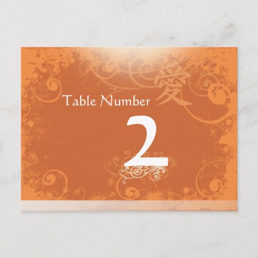 Oranje Kanji for Love Swirl Table Number Kards Briefkaart (Voorkant)