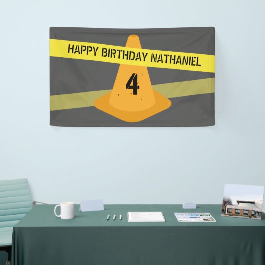 Oranje kanonbakening van tapeconstructie op zaterd spandoek (Beurs)