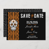 Oranje Kant Suiker Schedel Save the Dates 4.5x6.25 Save The Date (Voorkant / Achterkant)