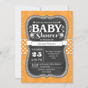 Oranje karton Floral Baby shower Kaart