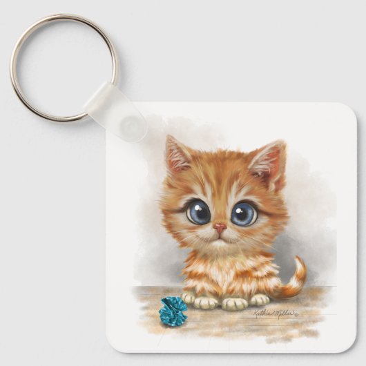 Oranje Kartonnen Kat Sleutelhanger (Voorkant)