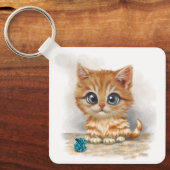 Oranje Kartonnen Kat Sleutelhanger (Voorkant)