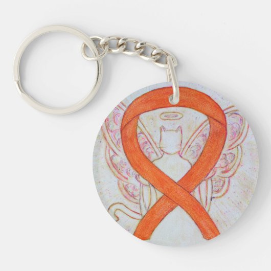 Oranje Kat Awareness Ribbon Angel - Aangepaste sle Sleutelhanger (Voorkant)