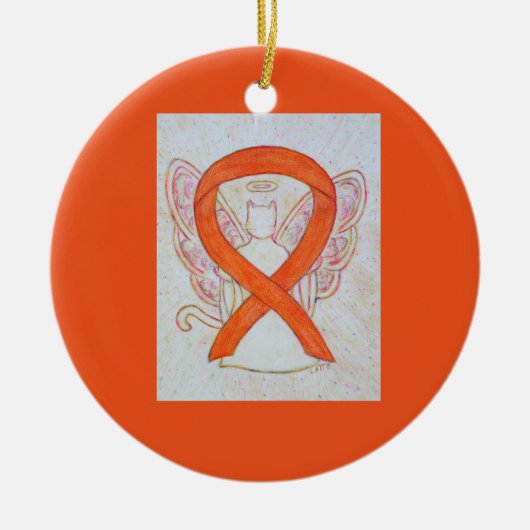 Oranje kat-bewustwording Ribbon Angel-versieringen Keramisch Ornament (Voorkant)