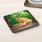 Oranje Kat Bier Onderzetter (Linkerzijde)