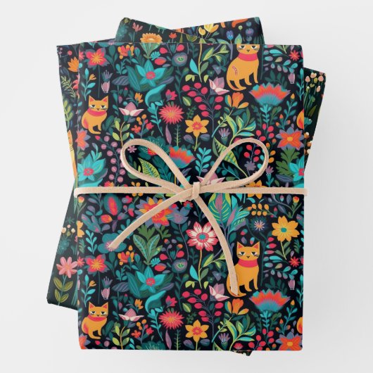 Oranje Kat Botanisch Inpakpapier Vel (In situ)