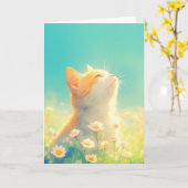 Oranje kat Daydream Kaart (Gele Bloem)