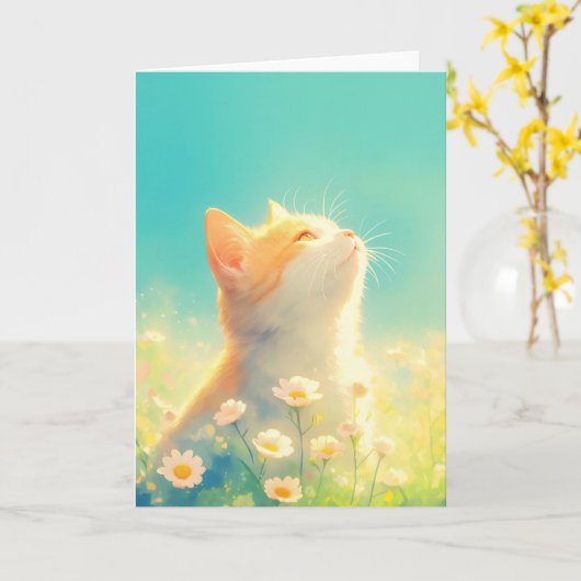Oranje kat Daydream Kaart (Gele Bloem)