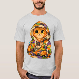 Oranje kat die een T-shirt met een upcycling quilt