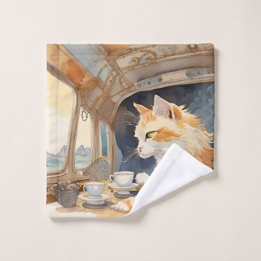 Oranje kat Drink thee Bad Handdoek (Wasdoekje)