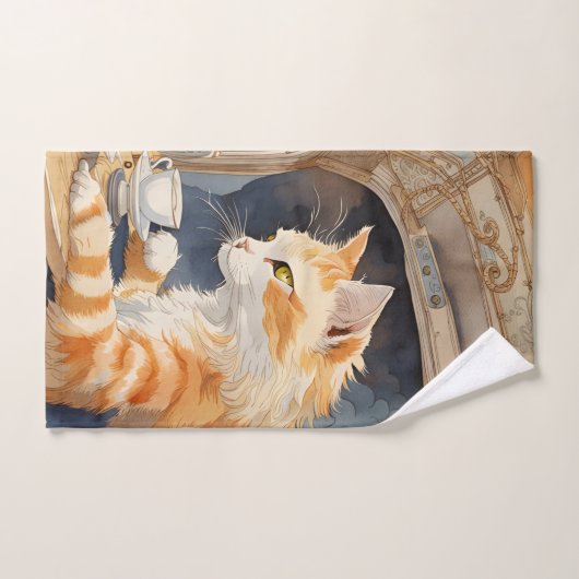 Oranje kat Drink thee Bad Handdoek (Handdoek)