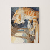 Oranje kat Drink thee Legpuzzel (Verticaal)