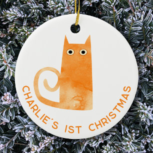 Oranje kat eerste kerst gepersonaliseerd keramisch ornament