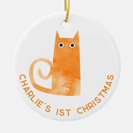Oranje kat eerste kerst gepersonaliseerd keramisch ornament (Voorkant)