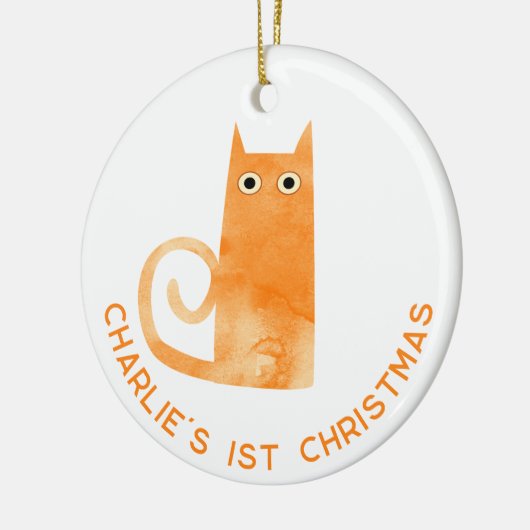 Oranje kat eerste kerst gepersonaliseerd keramisch ornament (Links)