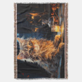 Oranje kat en caféterras bij nacht geïnspireerd do deken (Voorkant Verticaal)