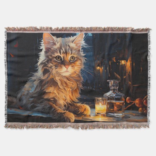 Oranje kat en caféterras bij nacht geïnspireerd do deken (Voorkant)