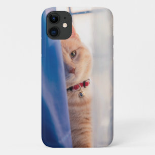 Oranje kat gezicht omhoog dicht ketting, blauw Case-Mate iPhone case