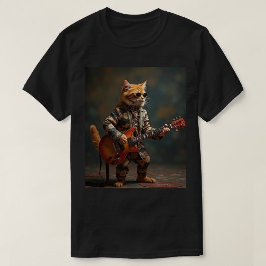 Oranje Kat Gitarist T-shirt (Design voorkant)