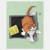 Oranje Kat Grappige Laptop Groen Werk Thuis Fleece Deken (Voorkant)