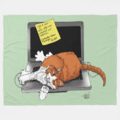 Oranje Kat Grappige Laptop Groen Werk Thuis Fleece Deken (Voorkant (Horizontaal))