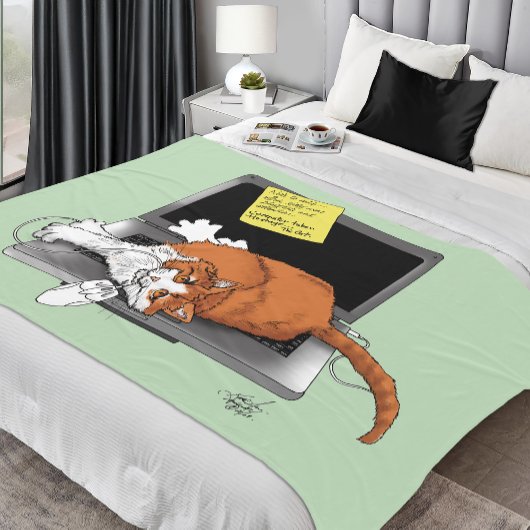 Oranje Kat Grappige Laptop Groen Werk Thuis Fleece Deken