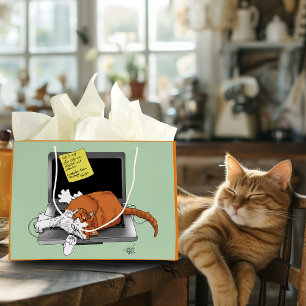 Oranje Kat Grappige Laptop Groen Werk Thuis Groot Cadeauzakje