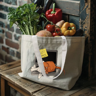 Oranje Kat Grappige Laptop Groen Werk Thuis Grote Tote Bag