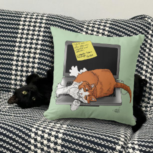 Oranje Kat Grappige Laptop Groen Werk Thuis Kussen