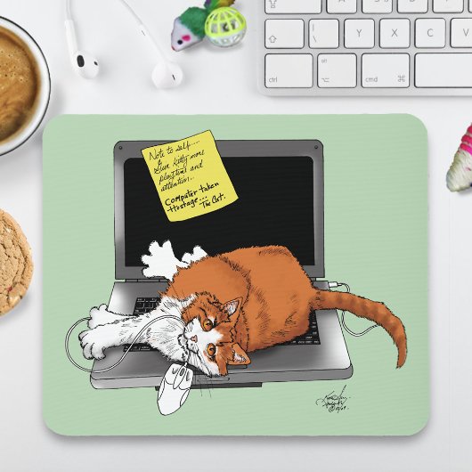 Oranje Kat Grappige Laptop Groen Werk Thuis Muismat