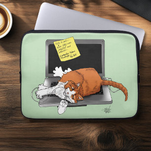 Oranje Kat Grappige Laptop Groen Werk Thuis Sleeve