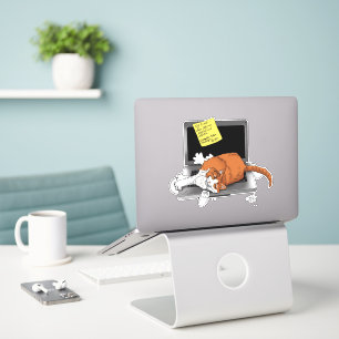 Oranje Kat Grappige Laptop Groen Werk Thuis Sticker