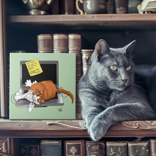 Oranje Kat Grappige Laptop Groen Werk Thuis Tegeltje