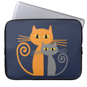 Oranje kat, grijze kat laptop sleeve