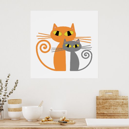 Oranje kat, grijze kat poster (Keuken)