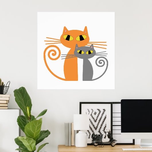 Oranje kat, grijze kat poster (Thuiskantoor)