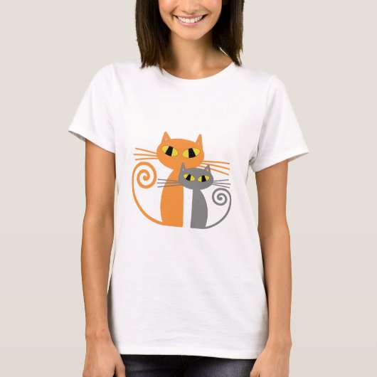 Oranje kat, grijze kat t-shirt (Voorkant)