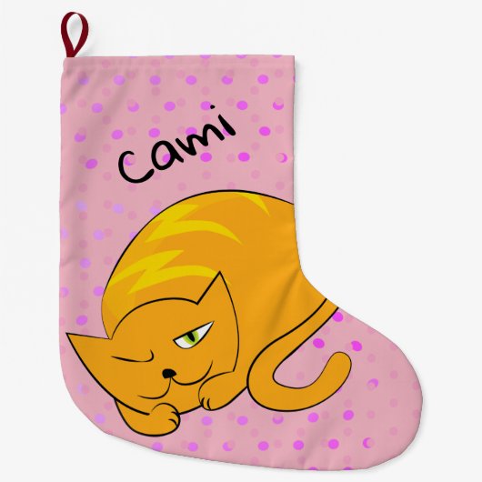 Oranje kat grote kerstsok (Voorkant)